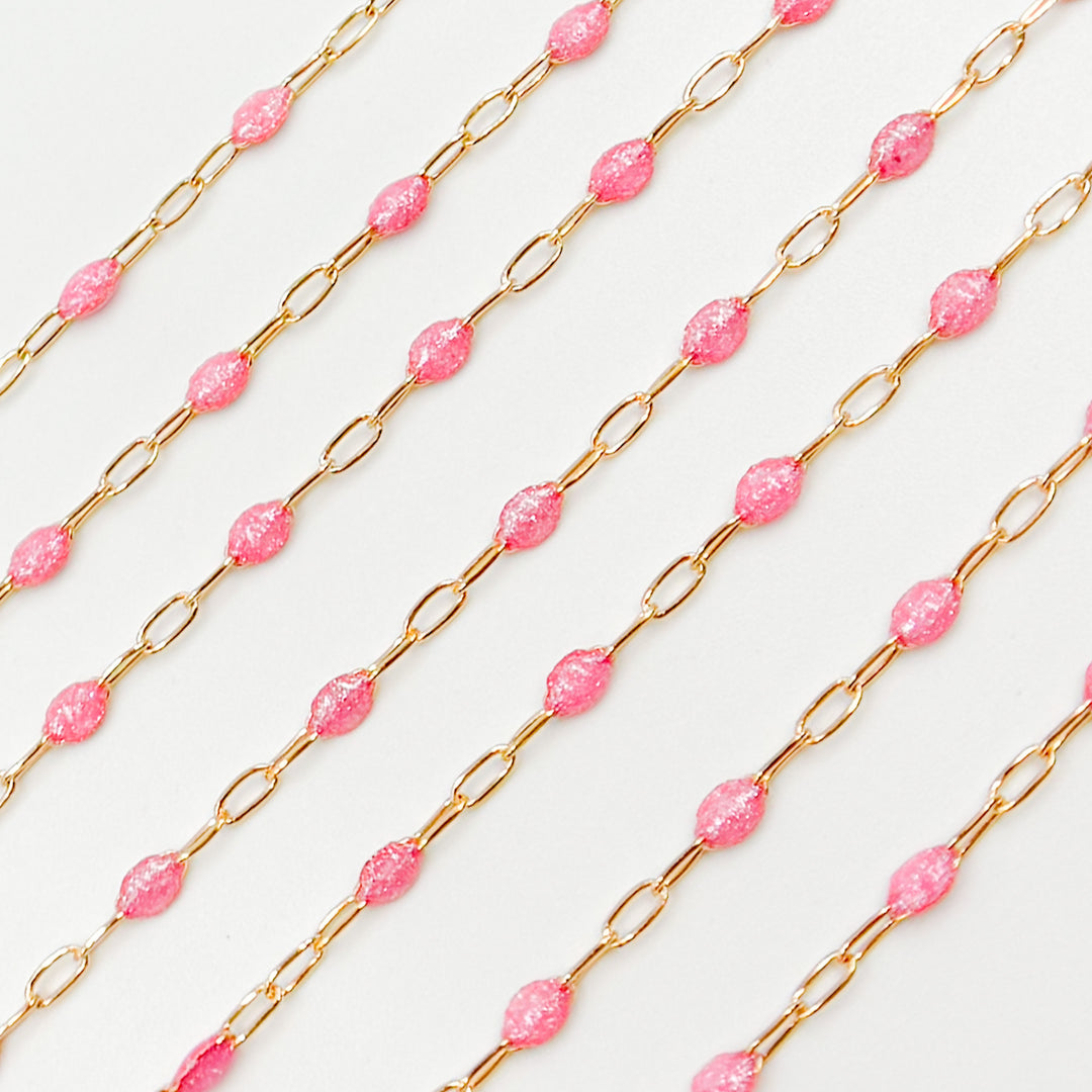 Gold Filled Pink Color Opal Enamel Cable Chain