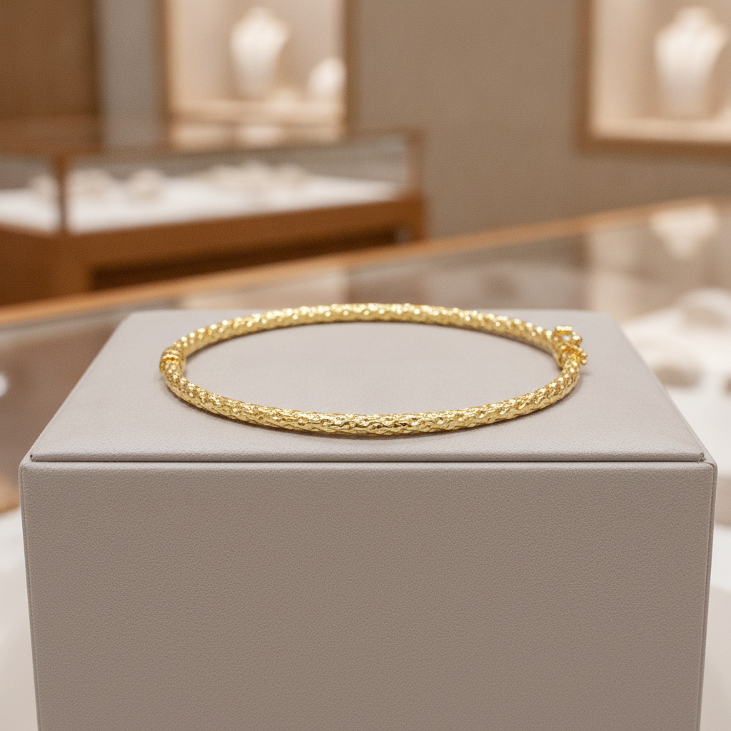 Bangle4. 14K Gold Diamond-Cut Hollow Bangle Bracelet