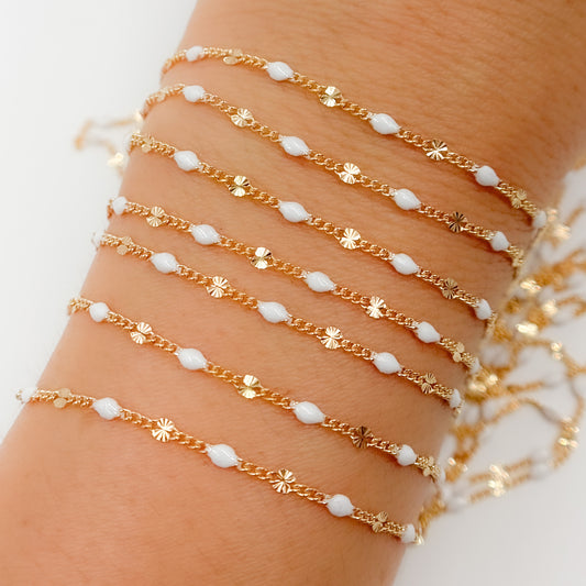 Gold Filled White Color Enamel Marina Link Chain