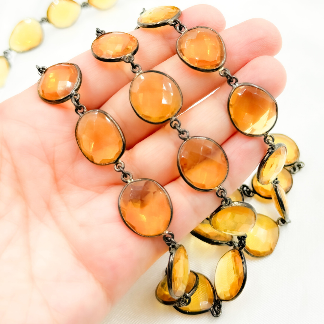 Hydro Quartz Citrine Organic Shape Bezel Oxidized Wire Chain.