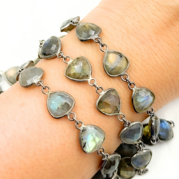 Labradorite Triangle Shape Bezel Oxidized Wire Chain