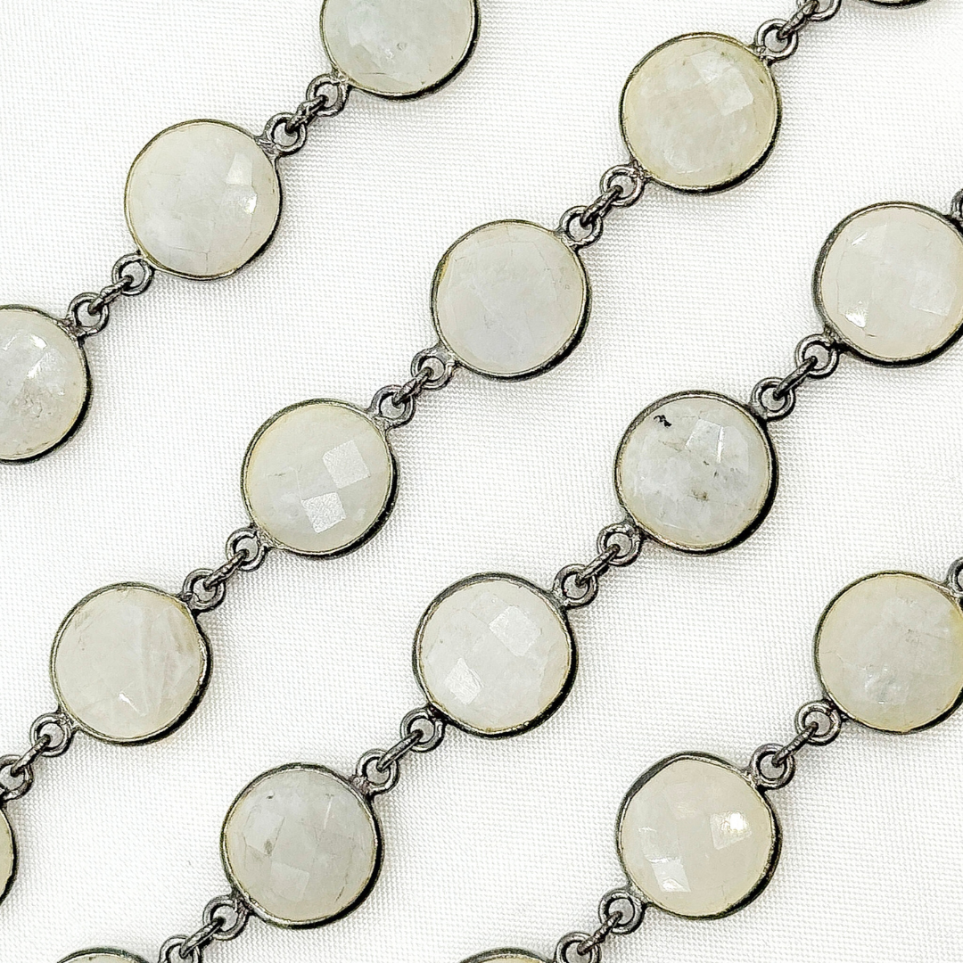 White Moonstone Round Shape Bezel Oxidized Wire Chain. WMS5