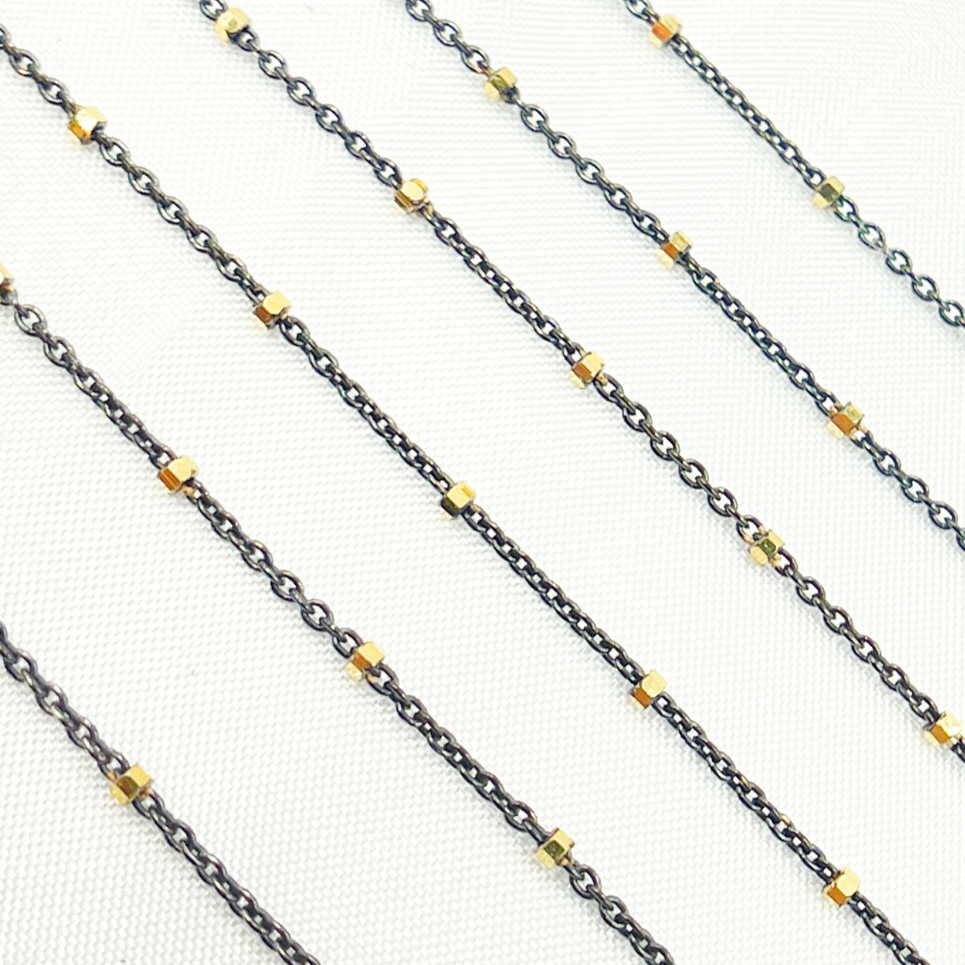 Oxidized 925 Sterling Silver Satellite Gold Plated Cube Chain