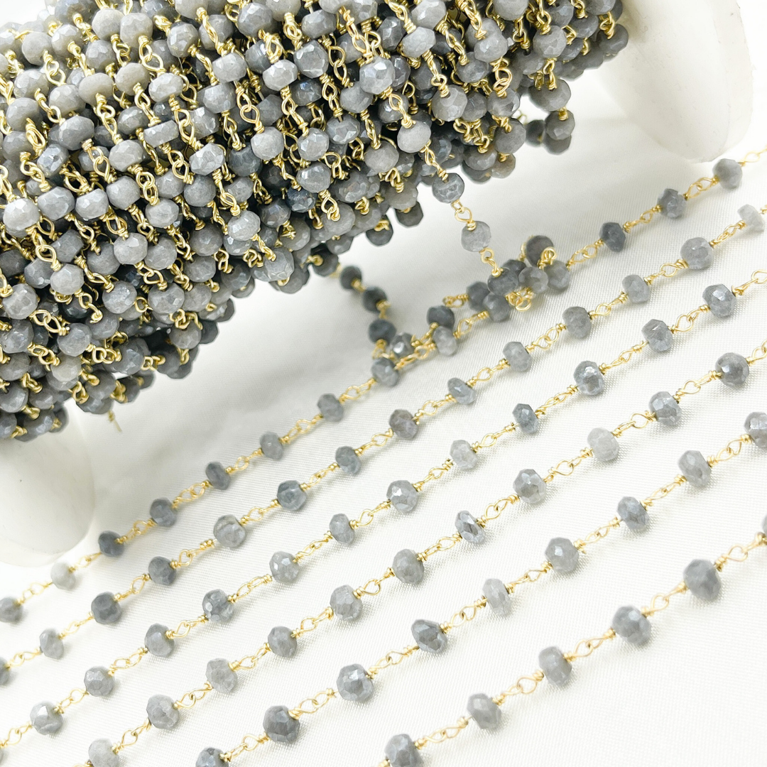 Coated Grey Quartz Gold Plated Wire Chain.