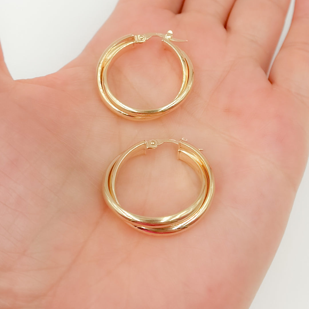 15850021292. 14K Solid Gold Fancy Braided Hollow Hoop Earrings