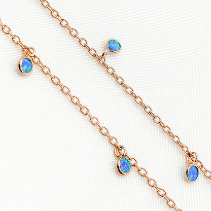 Created Blue Opal Triangle Shape Dangle Chain