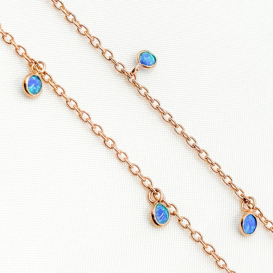 Created Blue Opal Round Shape Dangle Chain. CBO4