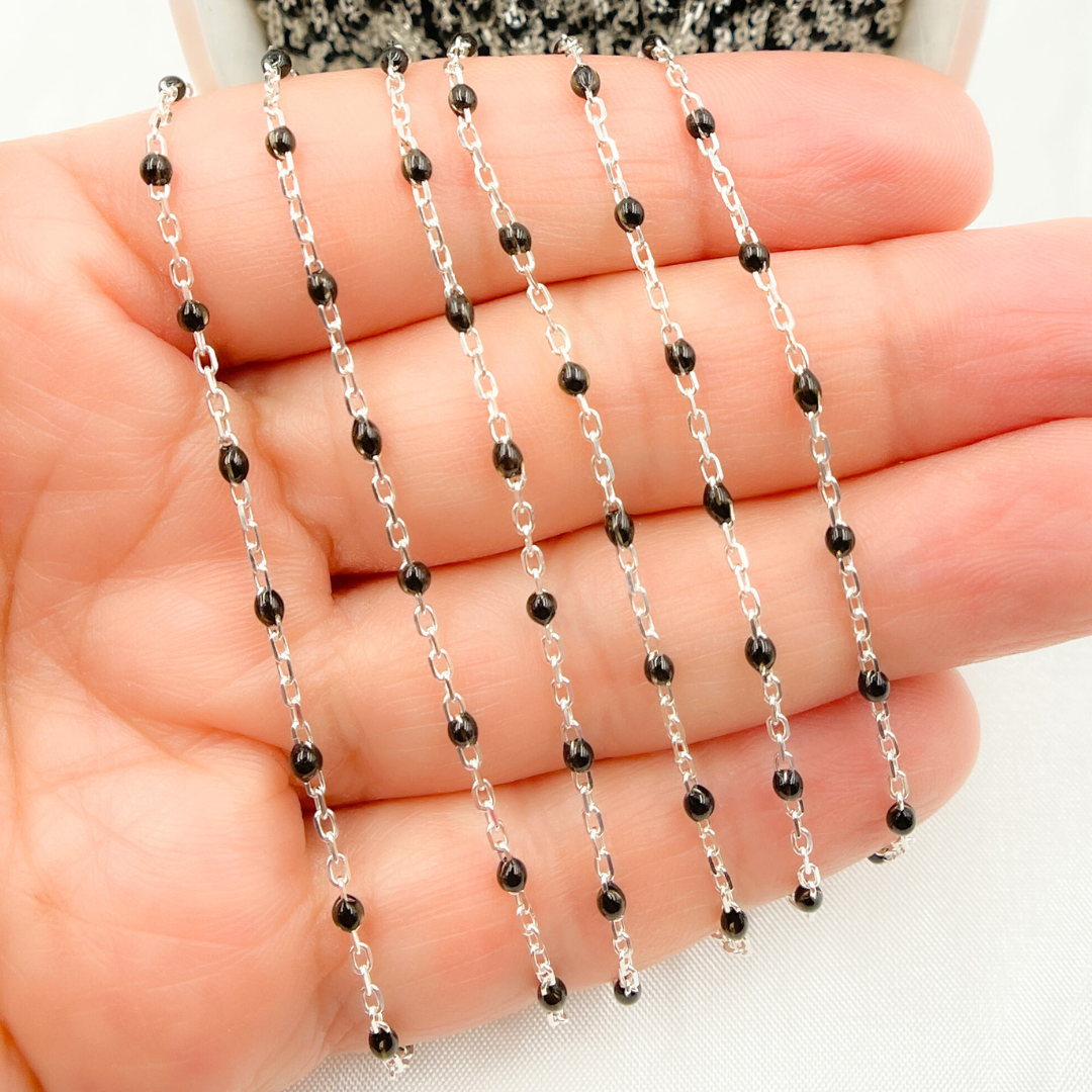 Sterling Silver Black Color Enamel Chain