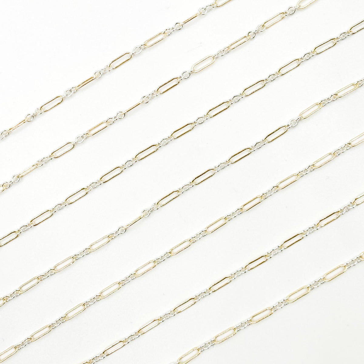 XM/1931K/SP. 14K Gold Filled and Sterling Silver Knurled Link Chain
