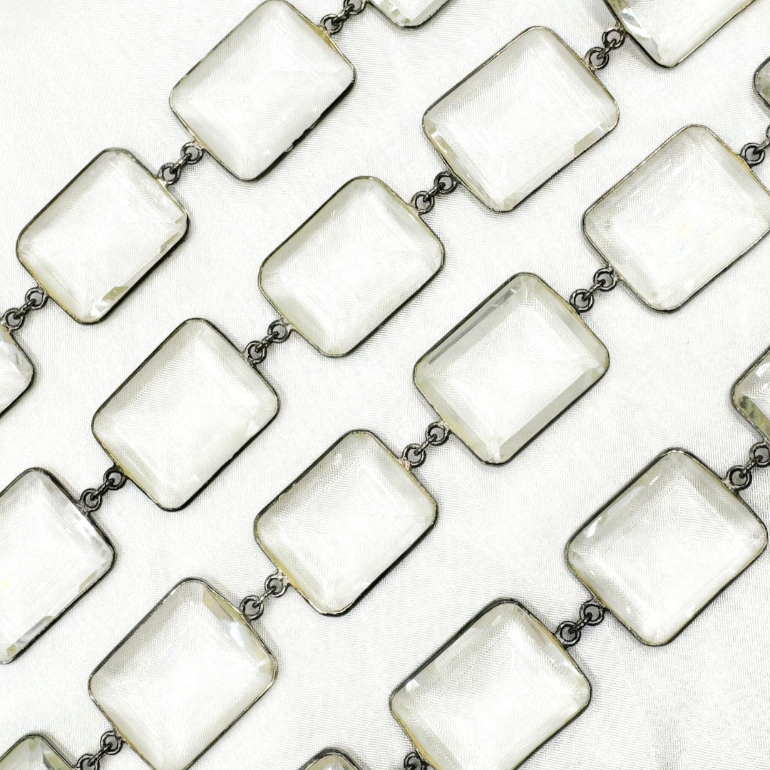 Crystal Large Rectangle Shape Bezel Oxidized Wire Chain.