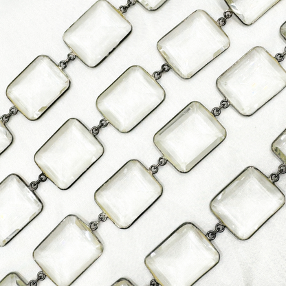 Crystal Large Rectangle Shape Bezel Oxidized Wire Chain.