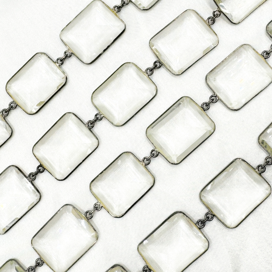 Crystal Large Rectangle Shape Bezel Oxidized Wire Chain. CR5