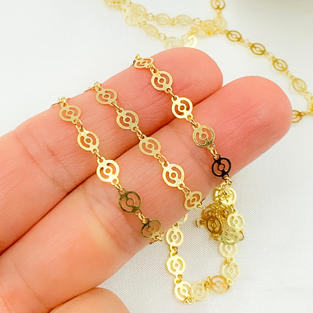 V15GP. Gold Plated Sterling Silver Circles Pattern Chain