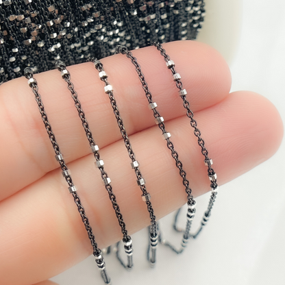 Black Rhodium 925 Sterling Silver Satellite 3 Cubes Chain