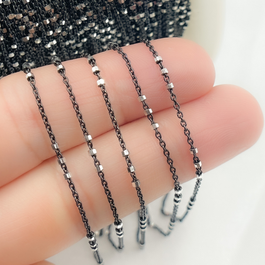 Black Rhodium 925 Sterling Silver Satellite 3 Cubes Chain