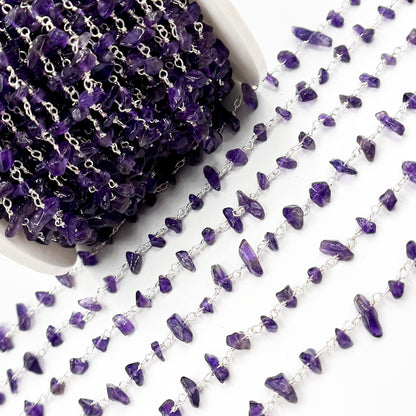 Amethyst Organic Shape Sterling Silver Wire Chain