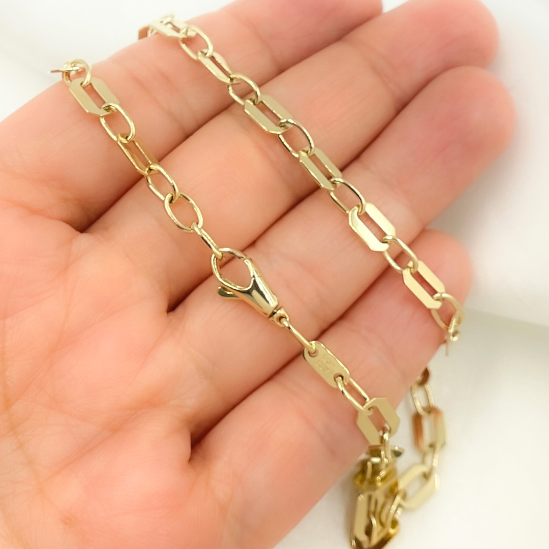 501080G. 14k Solid Yellow Gold Mirror Flat Octagon Link Chain