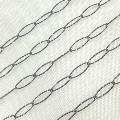 Black Rhodium Sterling Silver Diamond Cut Oval Link Chain