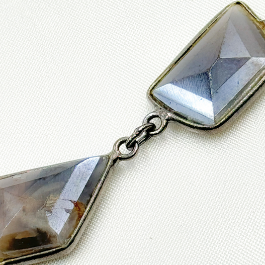 Coated Grey Moonstome Mix Shape Bezel Oxidized Wire Chain.