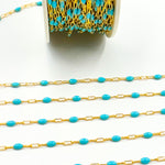 Load image into Gallery viewer, V250-TURGF. 14k Gold Filled Turquoise Color Enamel Satellite Cable Chain

