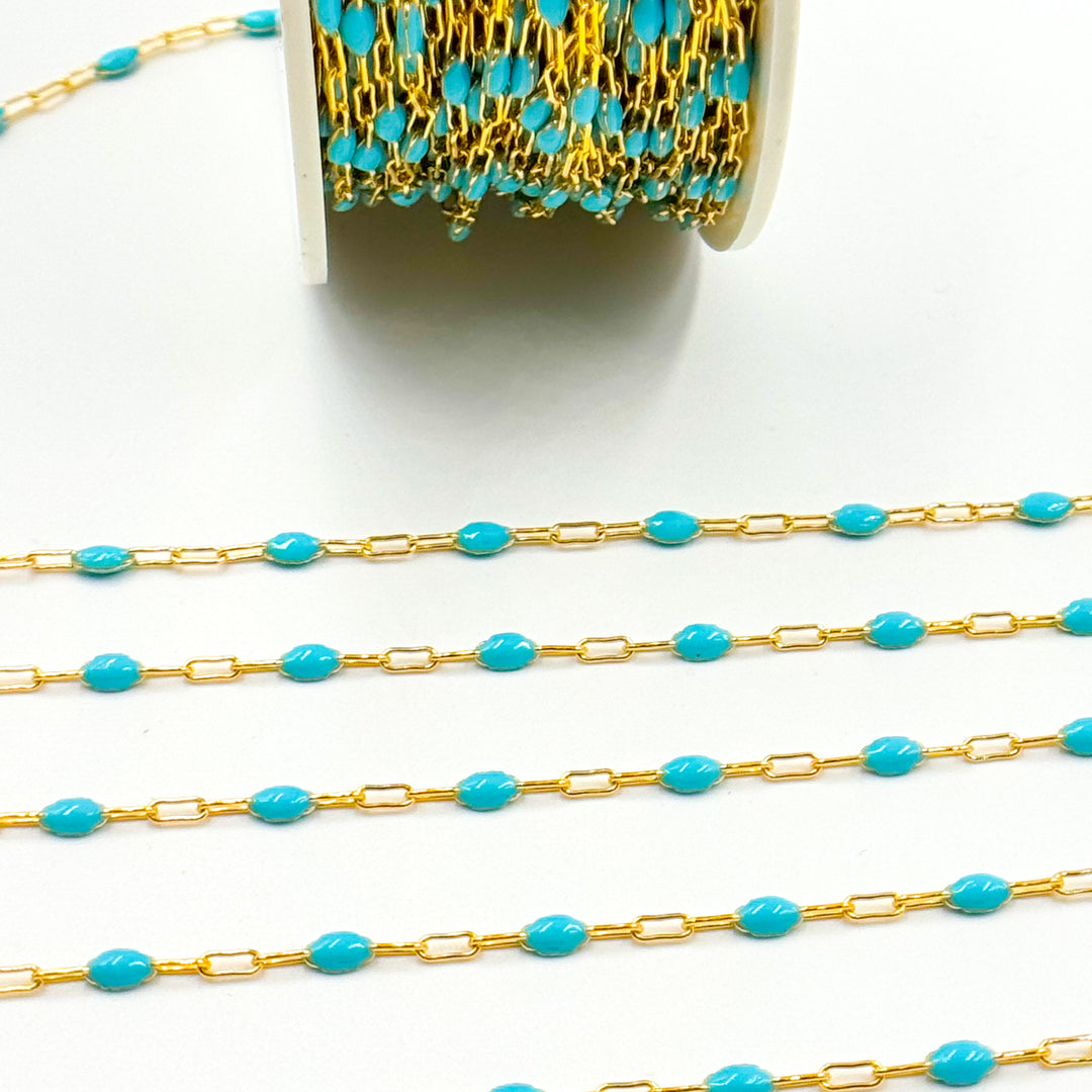 V250-TURGF. 14k Gold Filled Turquoise Color Enamel Satellite Cable Chain