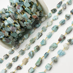 Load image into Gallery viewer, LAR5. Larimar Organic Flat Shape Gold Plated Wire Chain
