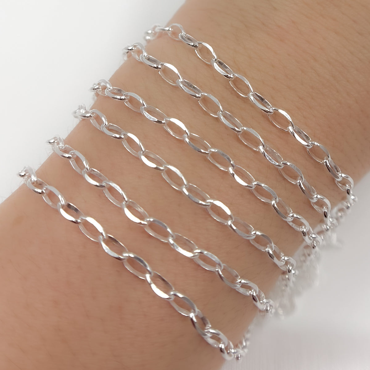 Sterling Silver Diamond Cut Oval Link Chain
