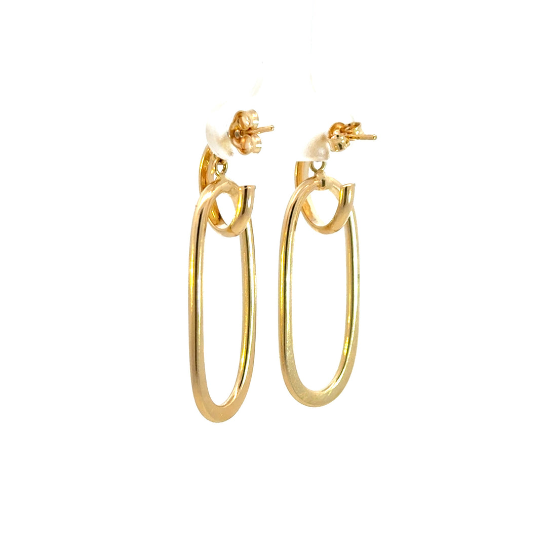 15850022597. 14k Solid Gold Flat Oval Hollow Dangle Earrings