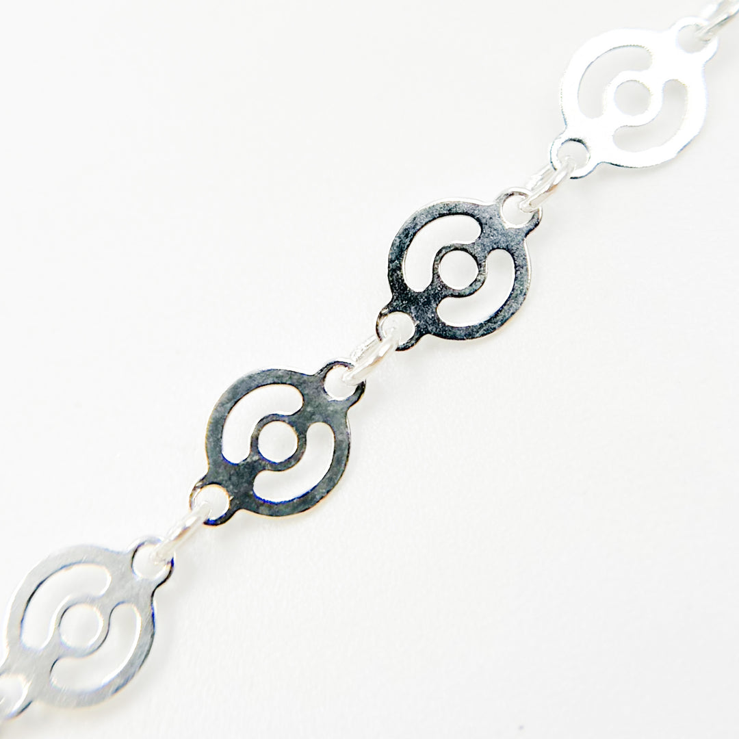 V15SS. Sterling Silver Patterned Round Disc Link Chain