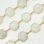 Load image into Gallery viewer, White Moonstone Hexagon Shape Bezel Gold Plated Wire Chain. WMS17
