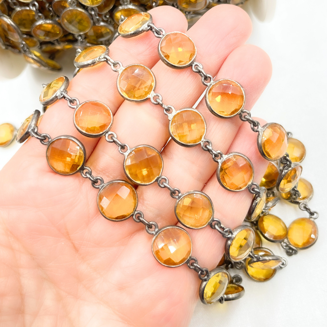 Hydro Quartz Round Shape Bezel Oxidized Wire Chain.