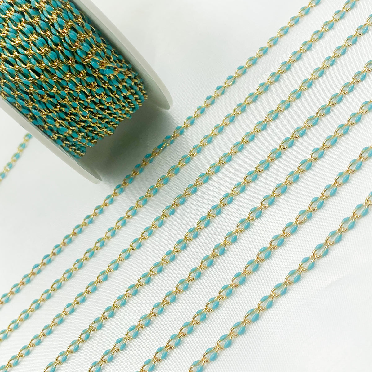 Sterling Silver Gold Plated Turquoise Enamel Cable Link Chain