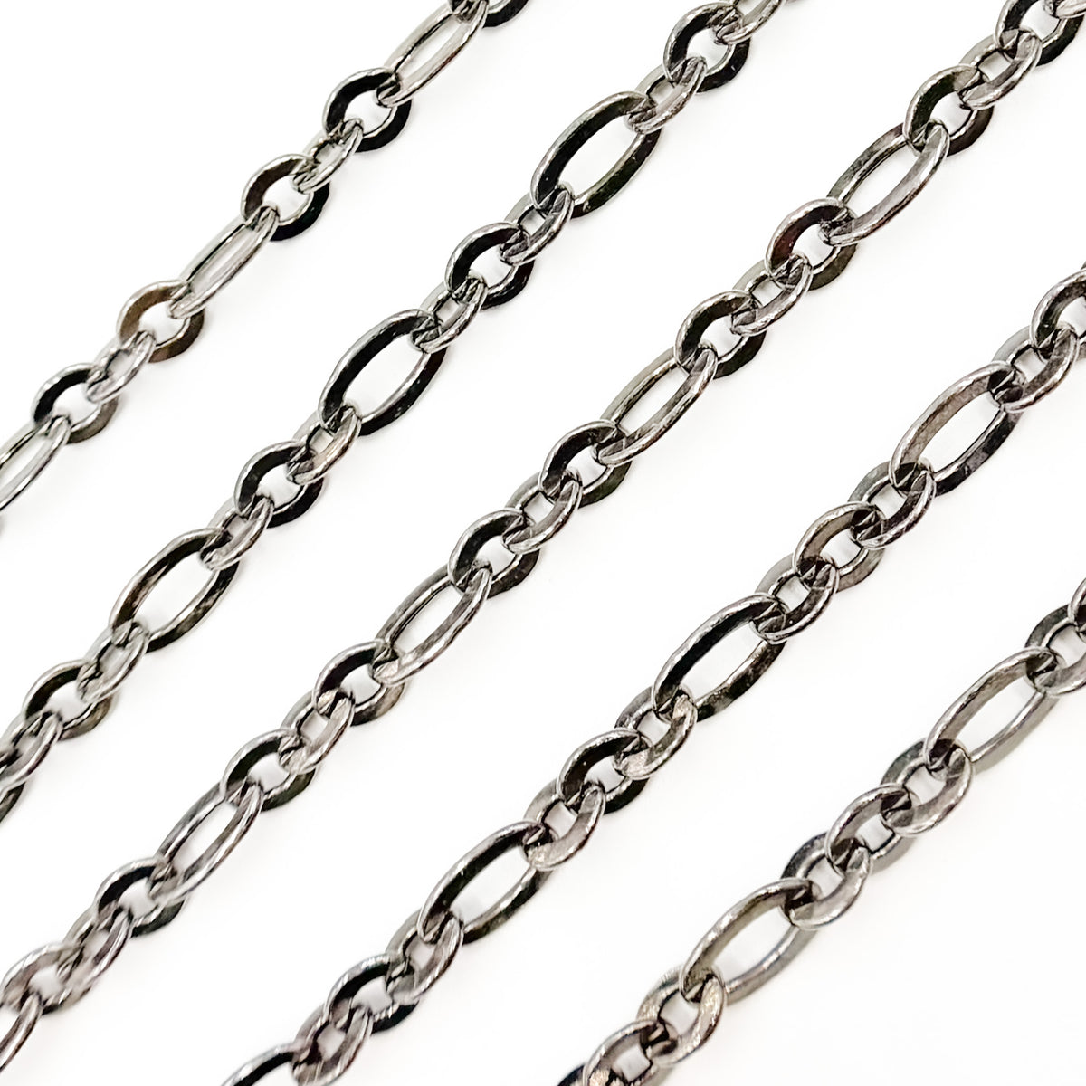 Black Rhodium Sterling Silver Oval and Round Link Chain