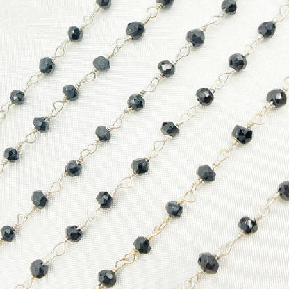 Black Spinel Sterling Silver Wire Chain