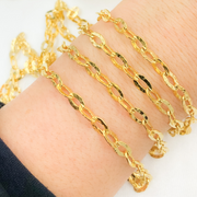 Y15GP. Gold Plated 925 Sterling Silver Flat Hammered Oval Link Chain