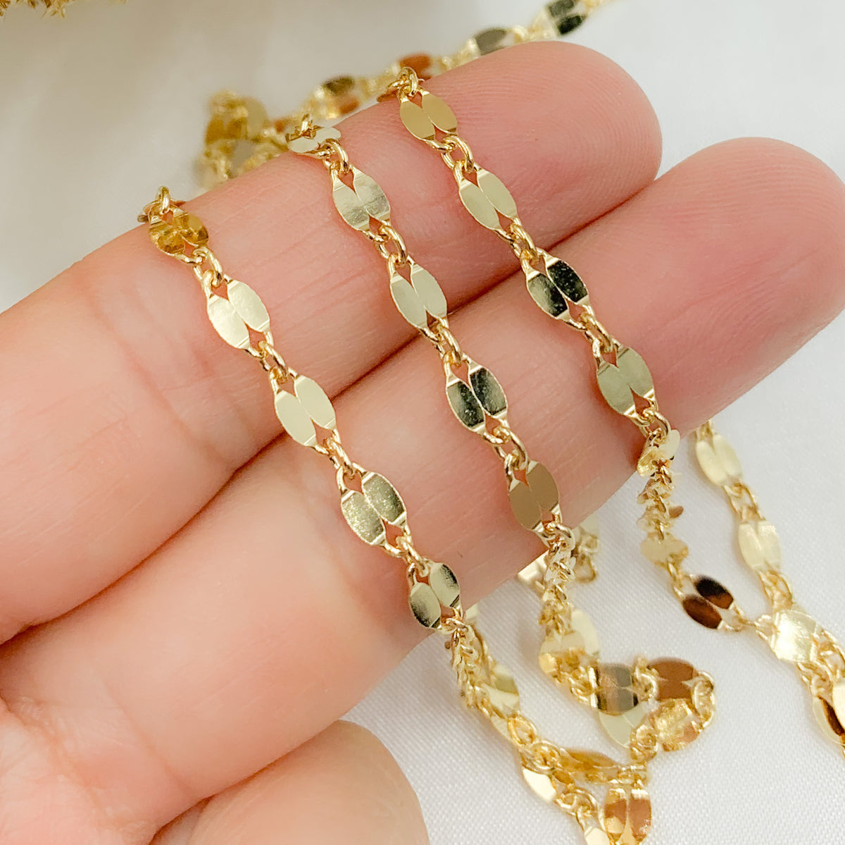 Gold Plated 925 Sterling Silver Flat Marina Link Chain.