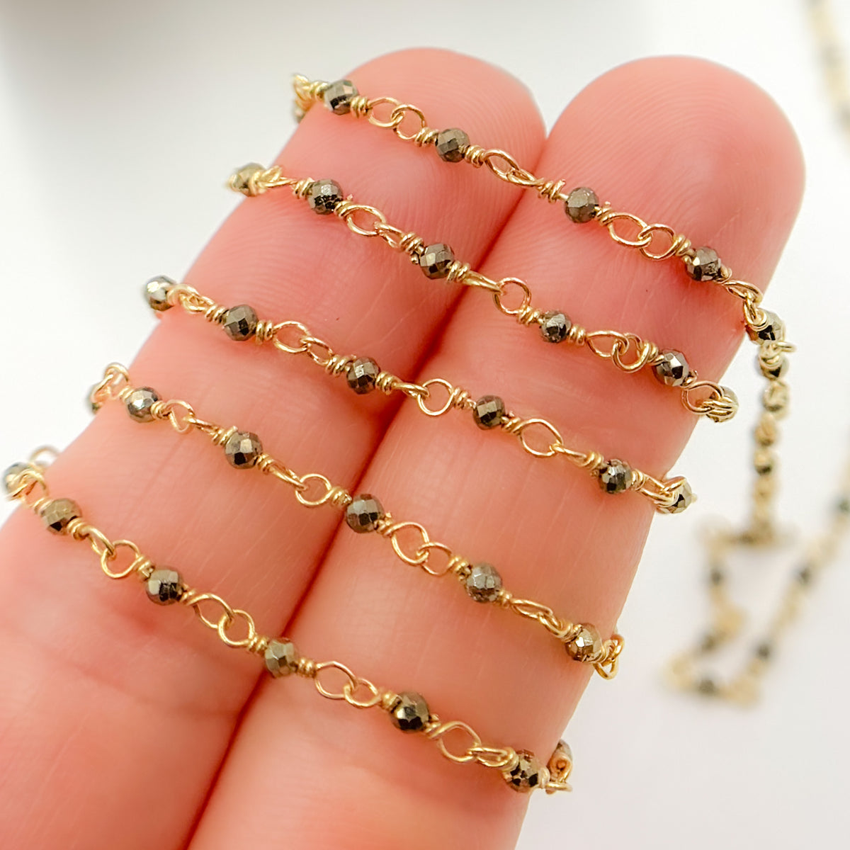 Pyrite Gold Plated Sterling Silver Wire Chain