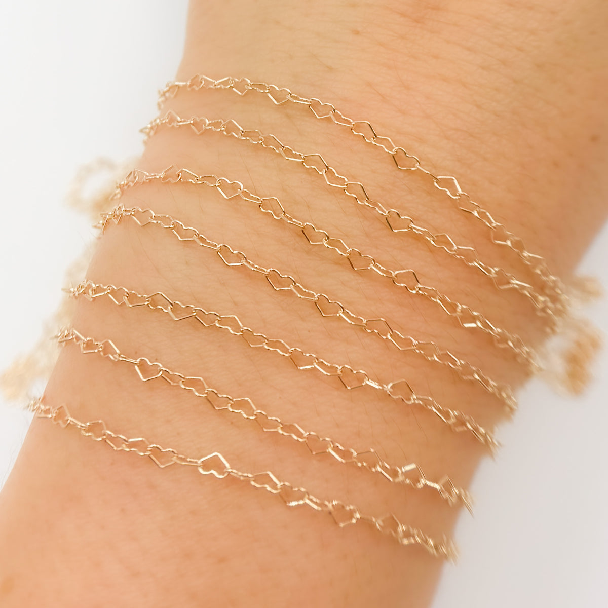 14K Yellow Solid Gold Heart Link Chain