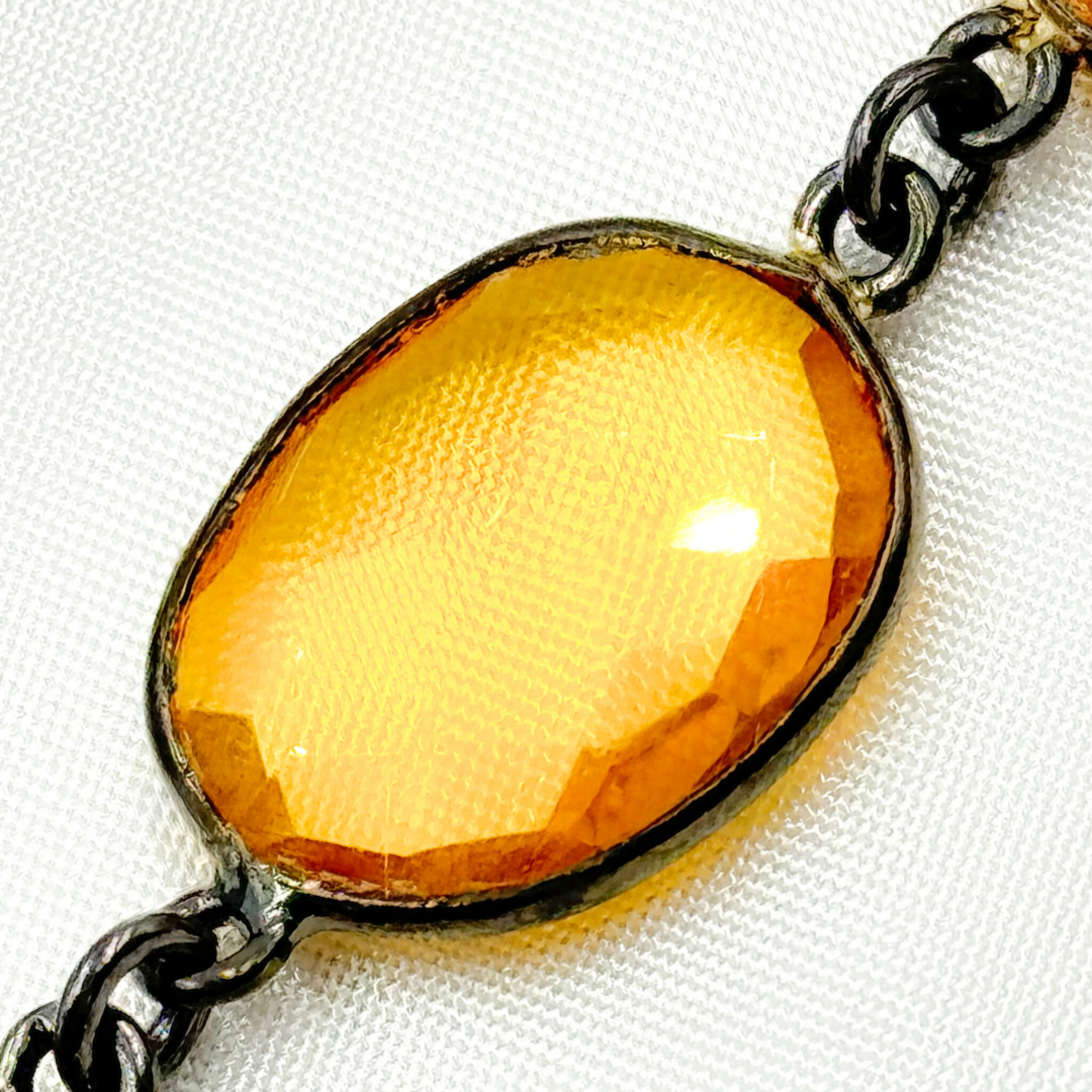 Hydro Quartz Citrine Organic Shape Bezel Oxidized Wire Chain.