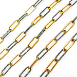 Load image into Gallery viewer, Gold Plated and Black Rhodium Sterling Silver Smooth and Diamond Cut Paperclip Chain