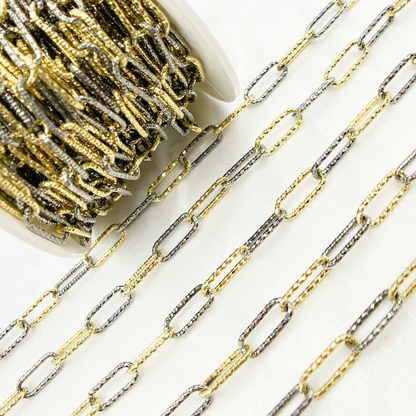 Black Rhodium & Gold Plated 925 Sterling Silver Diamond Cut Paperclip Chain