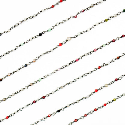 MGS26. Multi Gem Stone Faceted Roundel Wire Wrapped Chain
