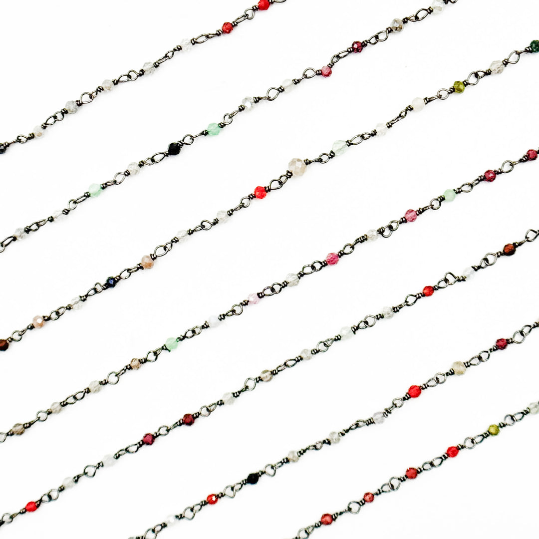 MGS26. Multi Gem Stone Faceted Roundel Wire Wrapped Chain