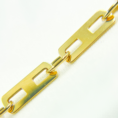 14k Solid Yellow Gold Mirror Flat Rectangle Link Bracelet