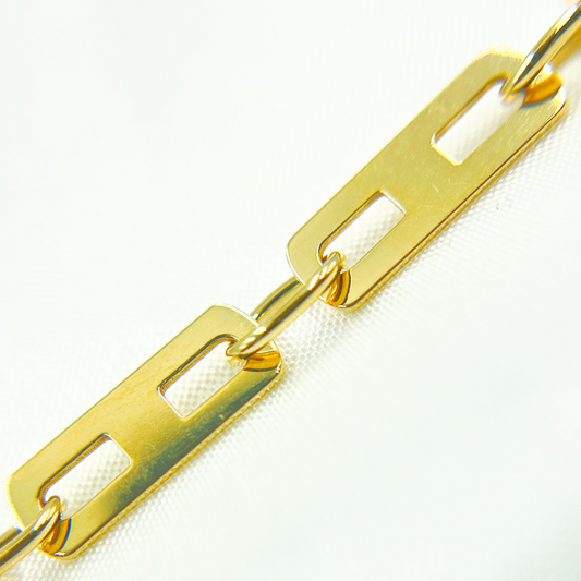14k Solid Yellow Gold Mirror Flat Rectangle Link Bracelet