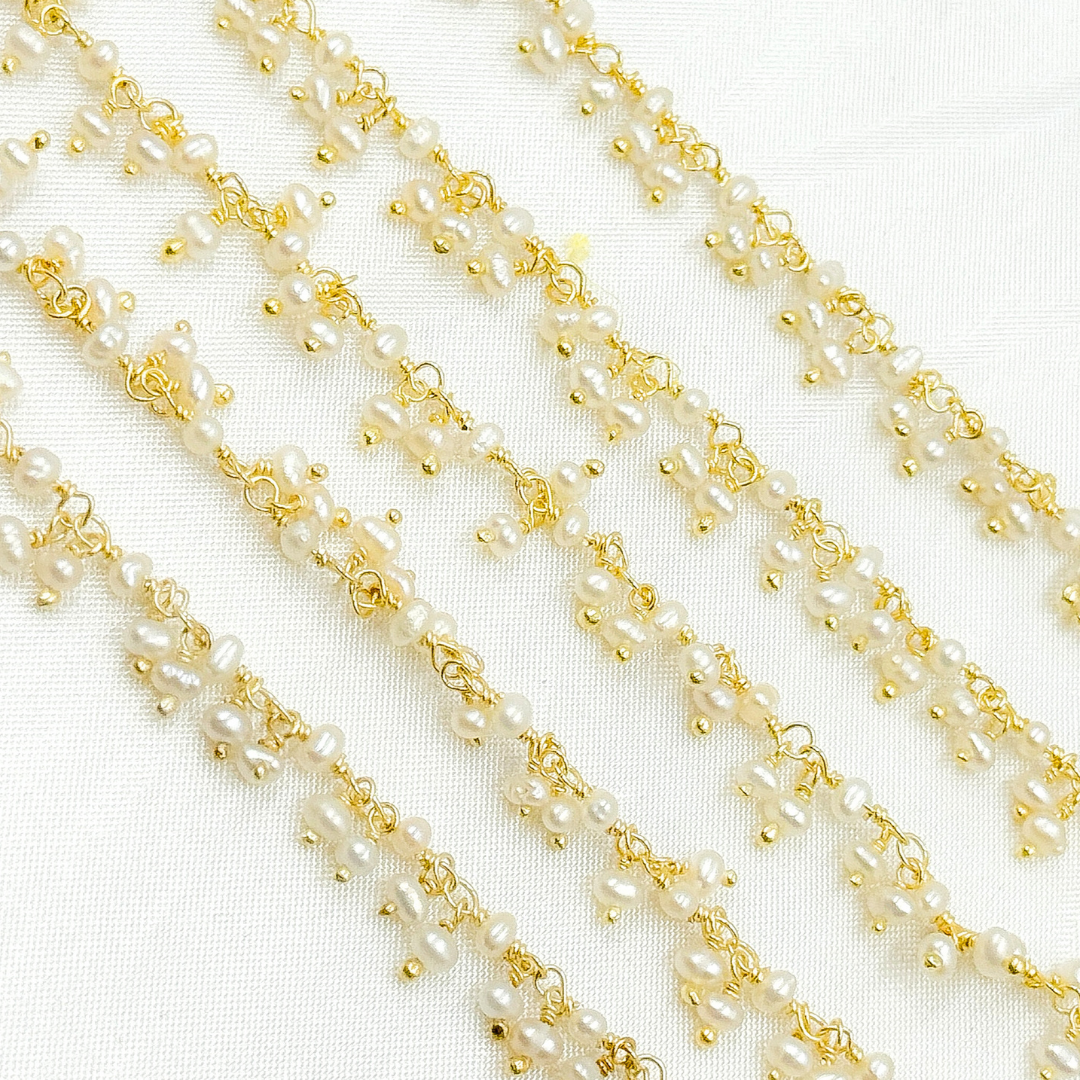 PRL32. Pearl Cluster Dangle Gold Plated Wire Chain