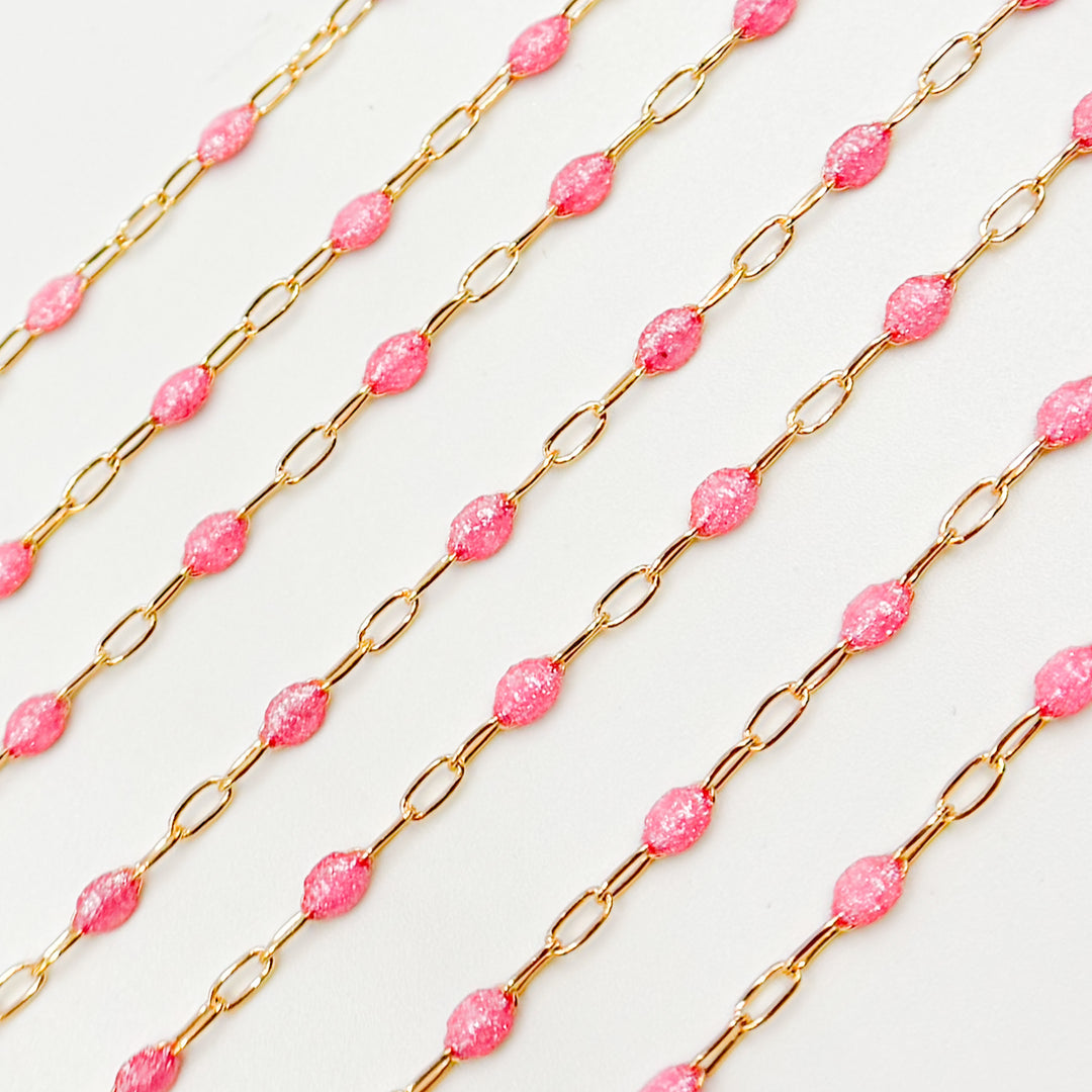 Gold Filled Pink Color Opal Enamel Cable Chain