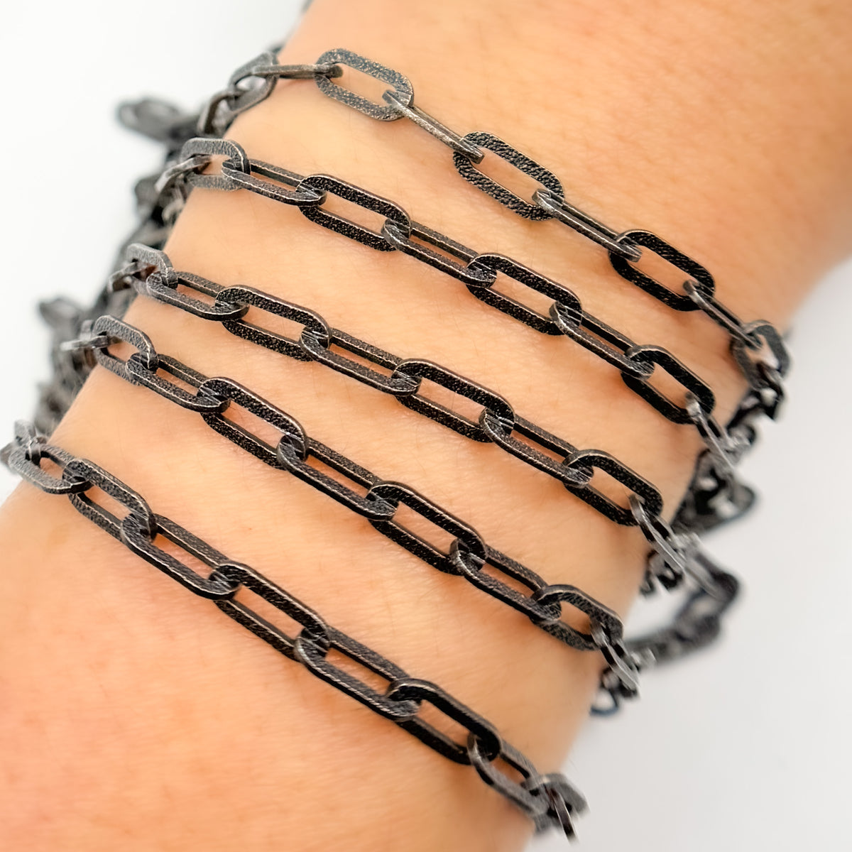 Black Rhodium Sterling Silver Matt Paperclip Chain
