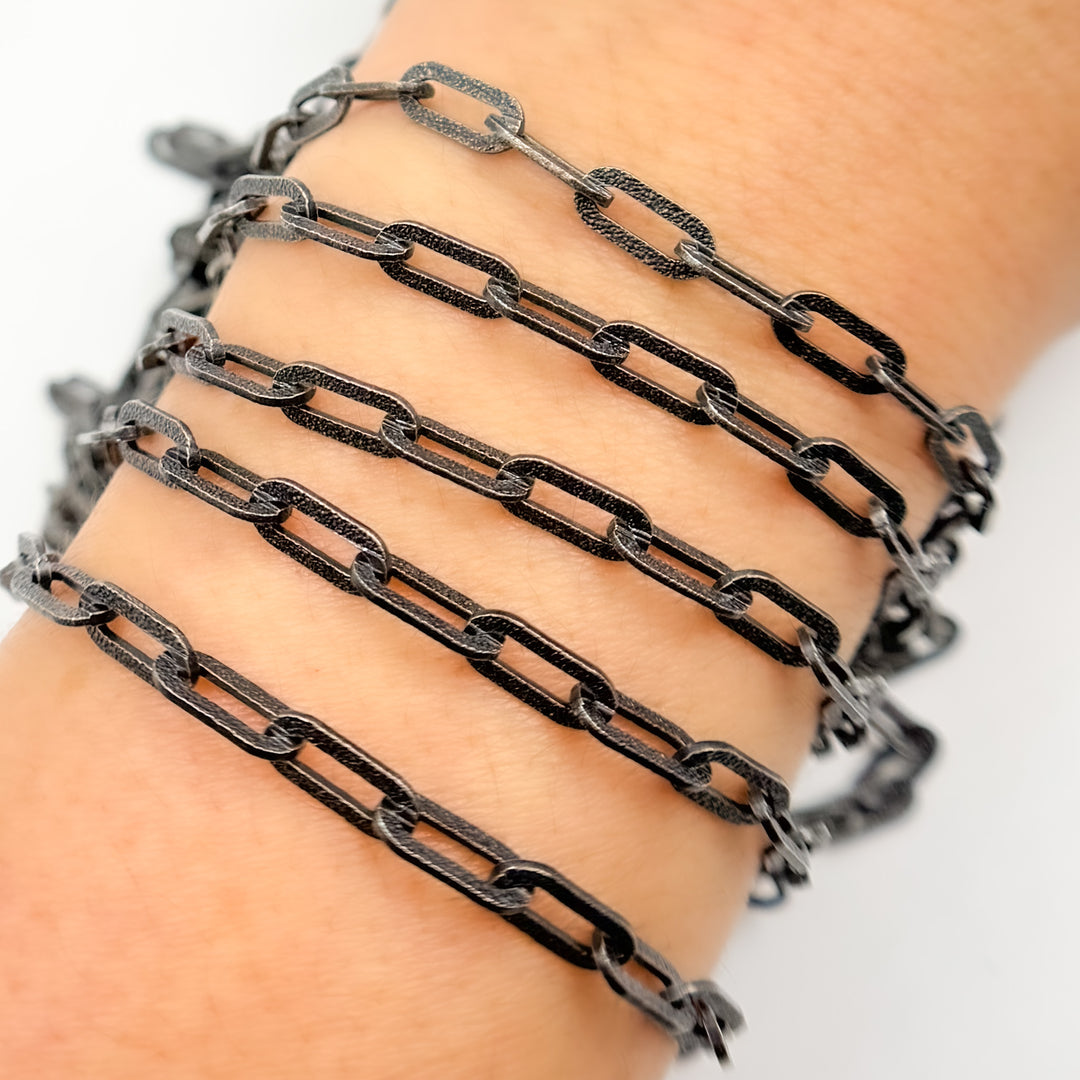Black Rhodium Sterling Silver Matt Paperclip Chain