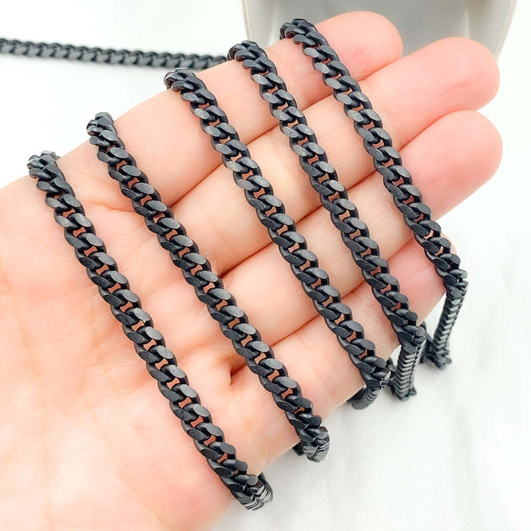 X23BRM. Black Rhodium 925 Sterling Silver Smooth Curb Chain.